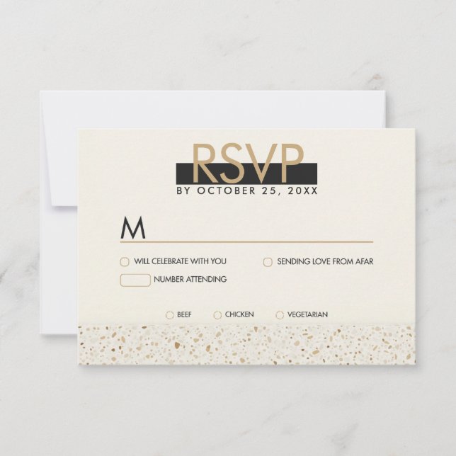 Tarjeta RSVP de boda minimalista de marfil Terrazz (Anverso)