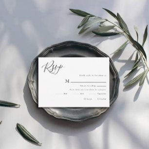 Tarjeta RSVP de Boda minimalista en Blanco y Negro