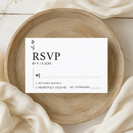 Tarjeta RSVP de Boda minimalista en Blanco y Negro