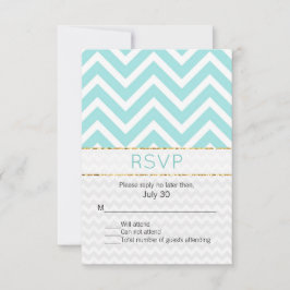 Tarjeta RSVP de boda moderna Aqua Chevron Wedding