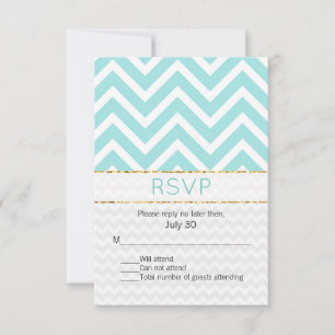 Tarjeta RSVP de boda moderna Aqua Chevron Wedding