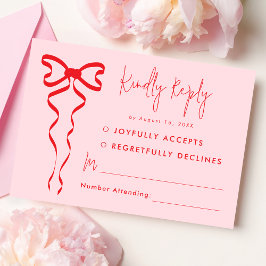 Tarjeta RSVP de boda moderna con bodas rojas rosad