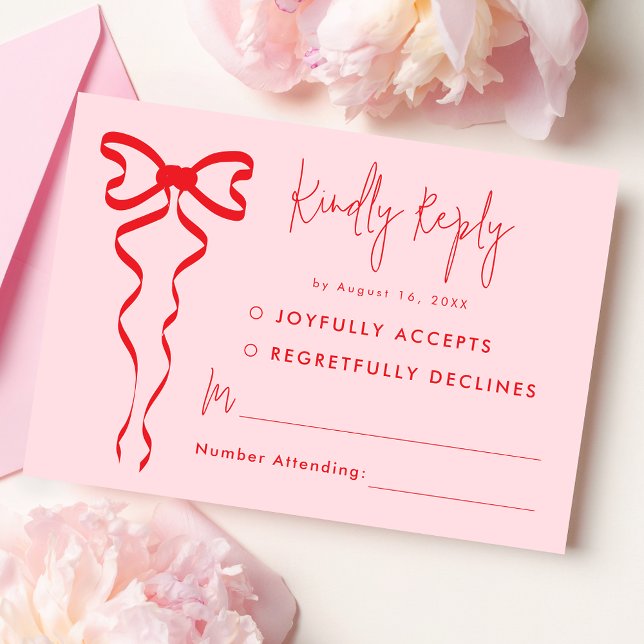 Tarjeta RSVP de boda moderna con bodas rojas rosad (Subido por el creador)