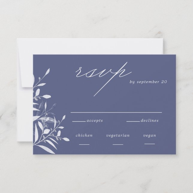 Tarjeta RSVP de boda moderna de follaje gris azul (Anverso)