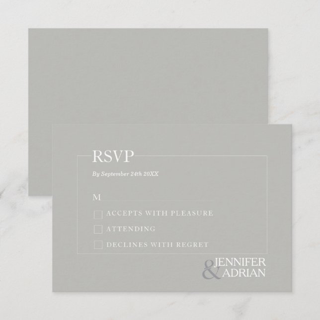 Tarjeta RSVP de boda moderna de granito gris mínim (Anverso / Reverso)