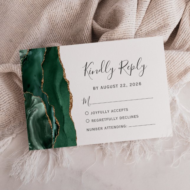 Tarjeta RSVP de boda moderna de oro verde de esmer (Subido por el creador)