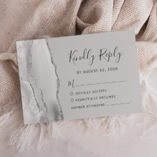 Tarjeta RSVP de boda moderna de plata gris gris gr