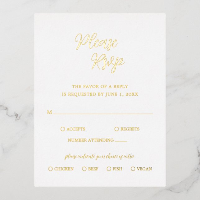 Tarjeta RSVP de boda moderna de Relieve metalizado (Anverso)
