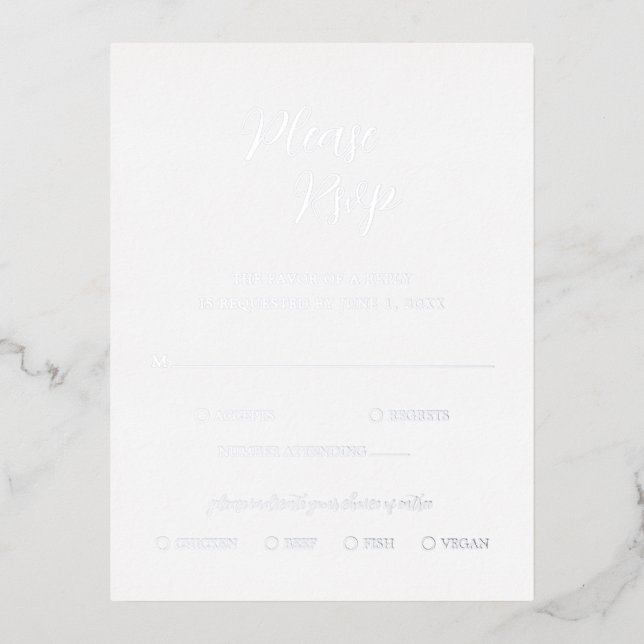 Tarjeta RSVP de boda moderna de Relieve metalizado (Anverso)