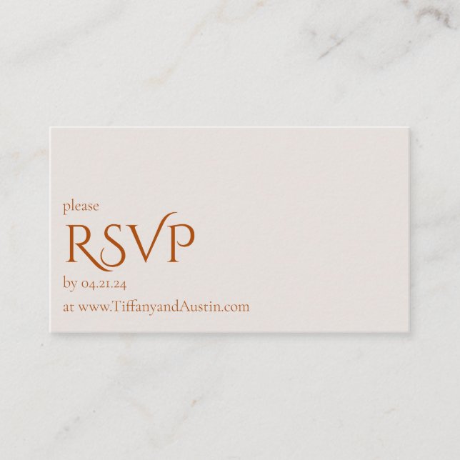 Tarjeta RSVP de boda moderna de Terracota otoño (Anverso)