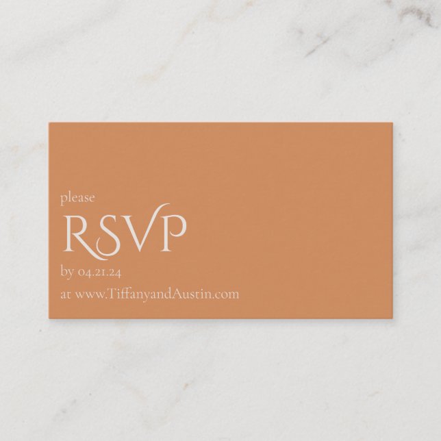 Tarjeta RSVP de boda moderna de Terracota otoño (Anverso)