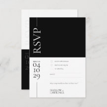 Tarjeta RSVP de boda moderna en blanco y negro