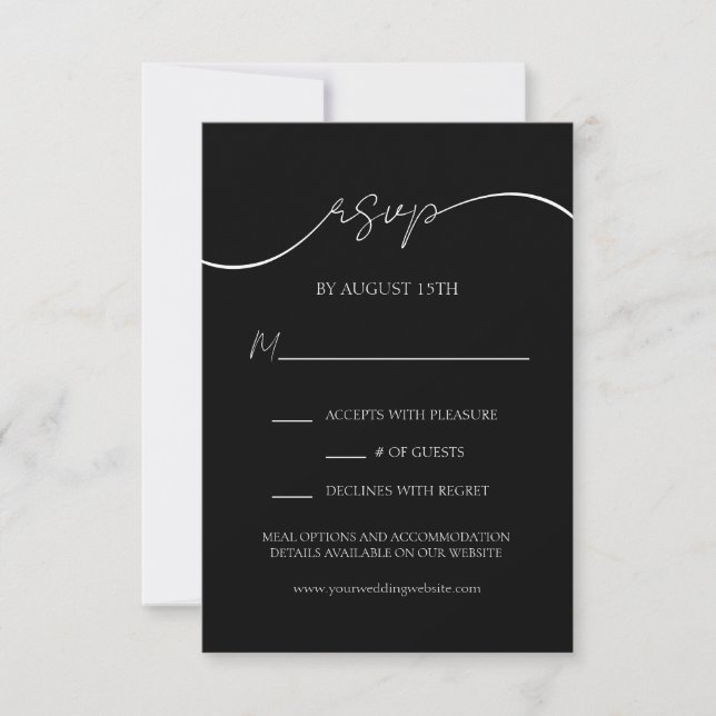 Tarjeta RSVP de boda moderna en blanco y negro (Anverso)