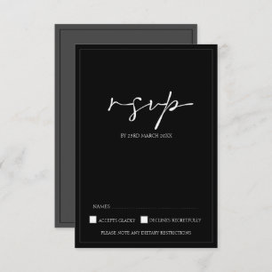 Tarjeta RSVP de boda moderna en blanco y negro