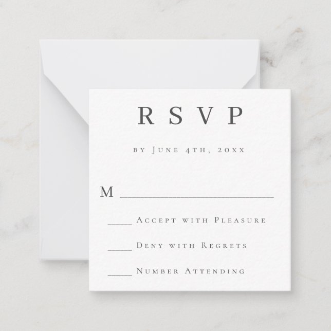Tarjeta RSVP de boda moderna gris simple de presup (Anverso)