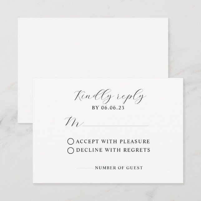 Tarjeta RSVP de boda moderna minimalista (Anverso / Reverso)