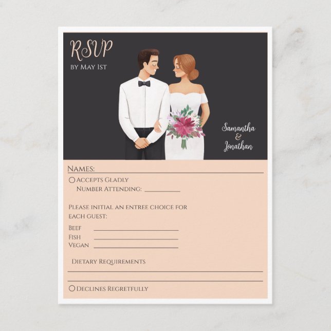 Tarjeta RSVP de boda moderna para personalizado (Anverso)