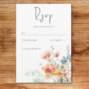 Tarjeta RSVP de Boda Moderna Pastel Loose Wildflow