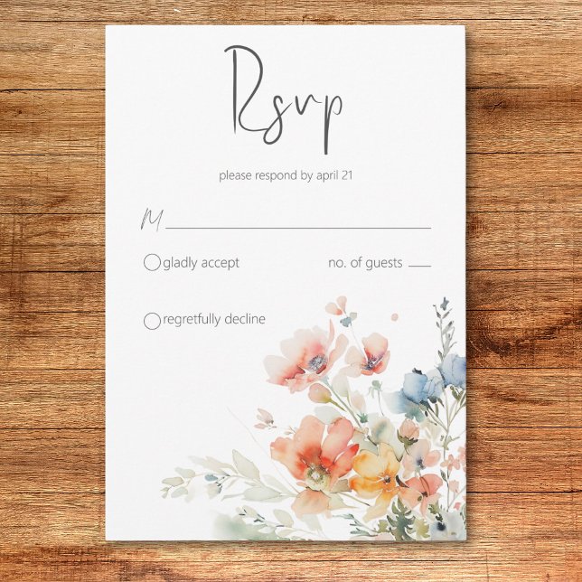 Tarjeta RSVP de Boda Moderna Pastel Loose Wildflow (Pastel Loose Wildflowers Modern Wedding RSVP Card)