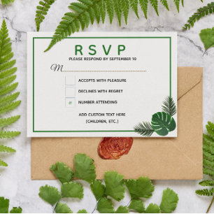 Tarjeta RSVP de boda moderna tropical