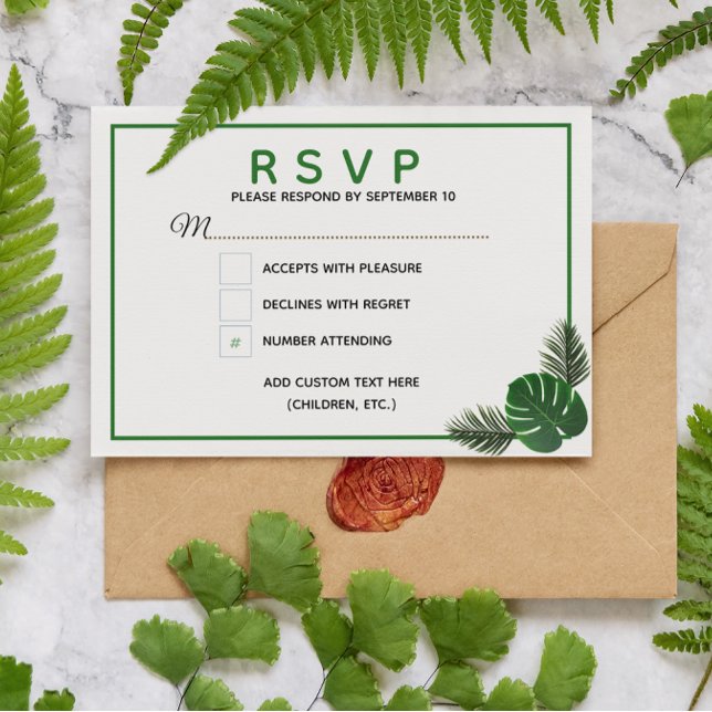 Tarjeta RSVP de boda moderna tropical (Subido por el creador)