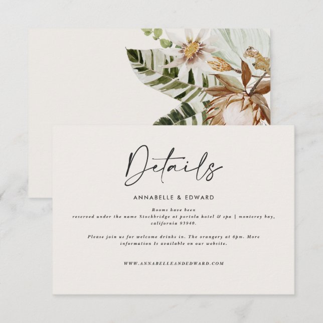 Tarjeta RSVP de boda moderna tropical elegante (Anverso / Reverso)