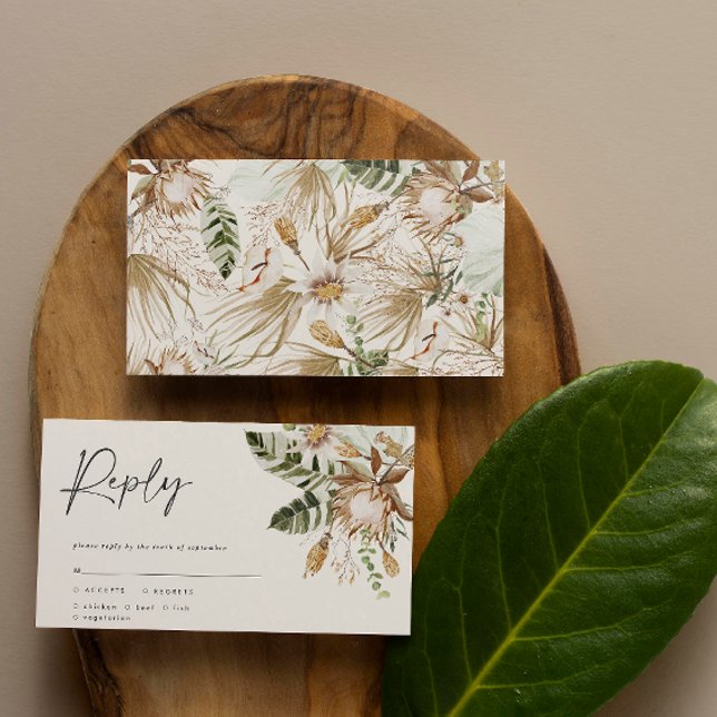 Tarjeta RSVP de boda moderna tropical elegante (Subido por el creador)