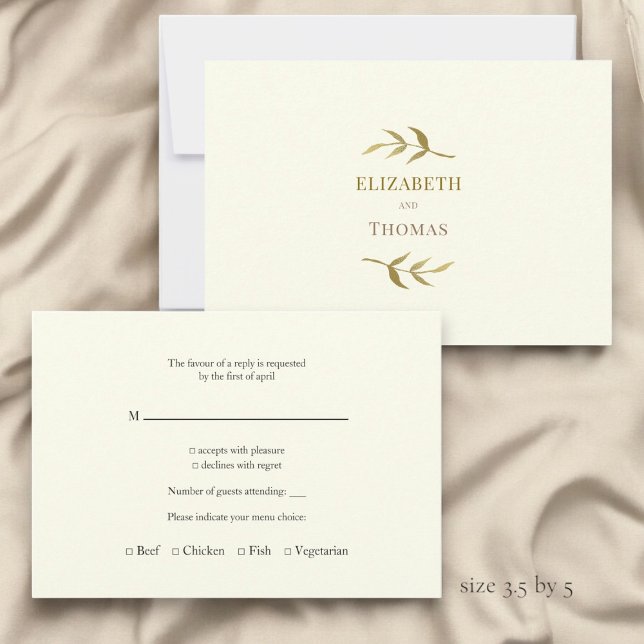 Tarjeta Rsvp de boda moderna y tradicional (simple but traditional wedding rsvp card in ivory and gold )