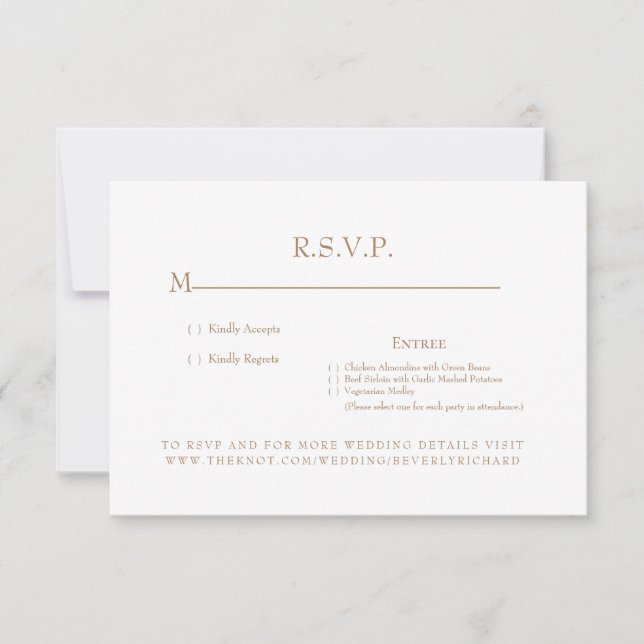 Tarjeta RSVP de Boda Monográfica Blanca y Oro (Anverso)