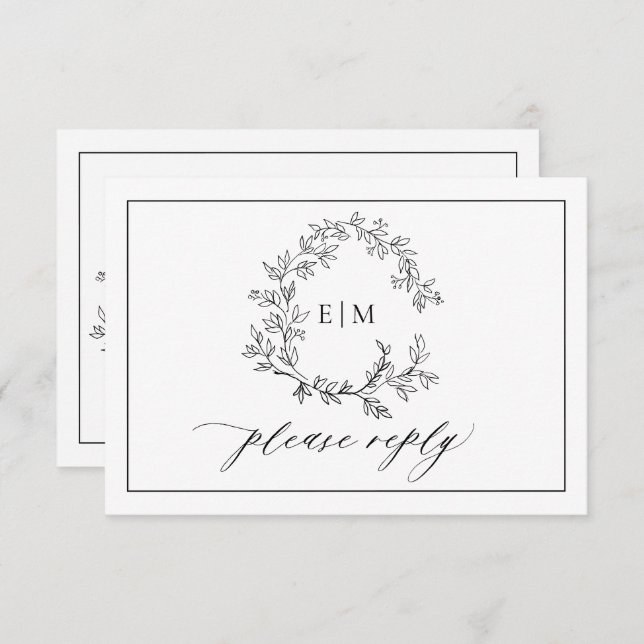 Tarjeta RSVP de Boda Monográfica Escudo de Leafy N (Anverso / Reverso)