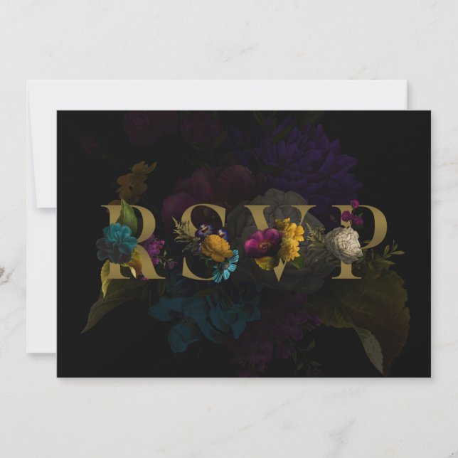 Tarjeta RSVP de Boda Monográfica Floral Oscura (Anverso)