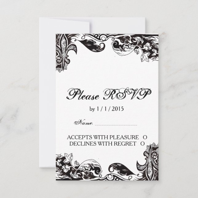 Tarjeta RSVP de boda monograma con (Anverso)