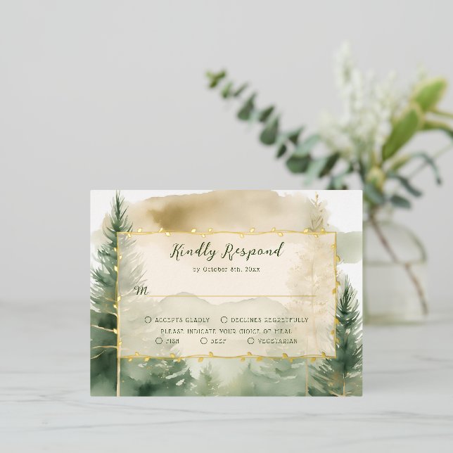 Tarjeta RSVP de Boda Monograma de Árbol de Pino de (Anverso de pie)