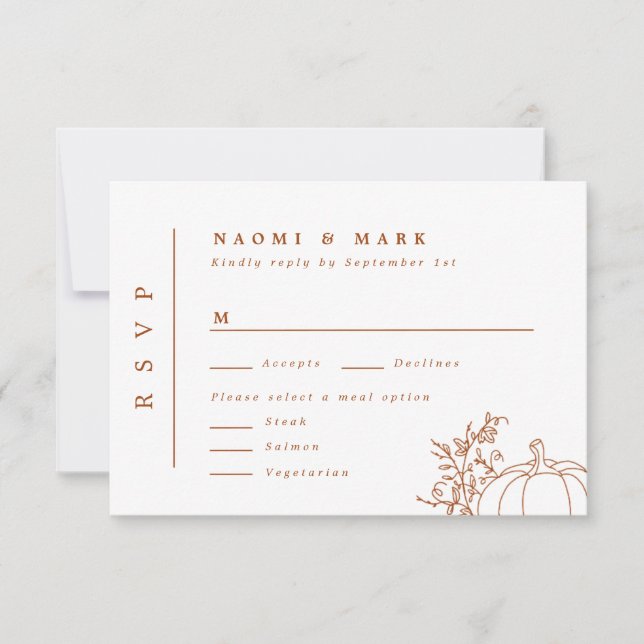 Tarjeta RSVP de Boda Monograma de calabaza Vines (Anverso)