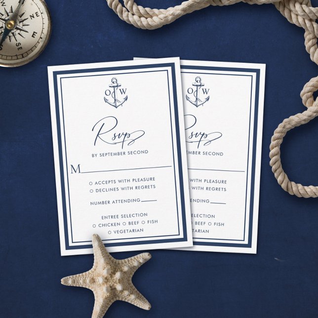 Tarjeta RSVP de boda monograma de la marina náutic (Subido por el creador)