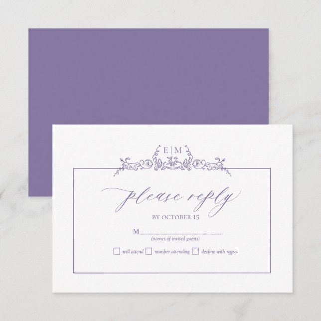Tarjeta RSVP de Boda Monograma de Lavender Floral  (Anverso / Reverso)