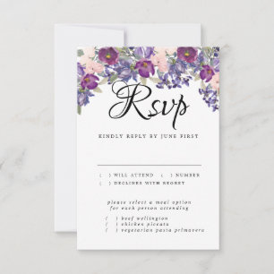 Tarjeta RSVP de Boda Morada Floral con opción de c