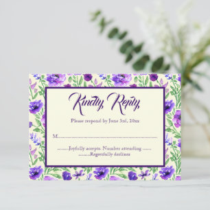 Tarjeta RSVP de Boda Morada y Verde de Flores