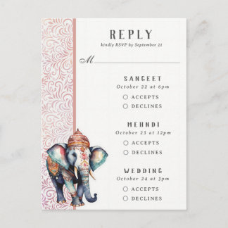 Tarjeta RSVP de boda multievento para elefantes in