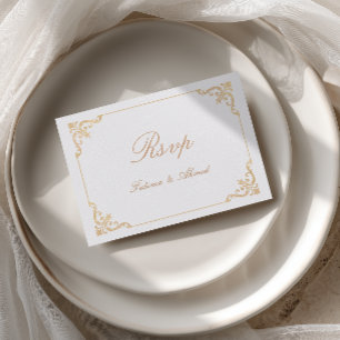 Tarjeta RSVP de Boda Musulmana de Oro Blanco Vinta