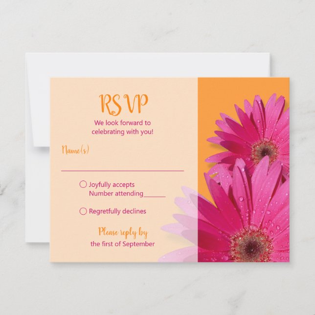 Tarjeta RSVP de boda naranja Gerbera Daisy Wedding (Anverso)