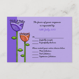 Tarjeta RSVP de boda naranja púrpura de flores de