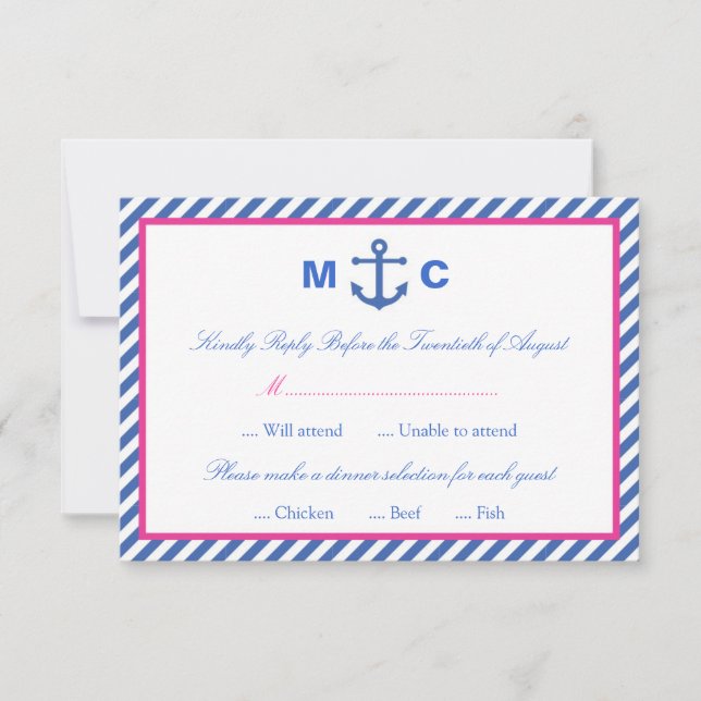 Tarjeta RSVP de boda náutica (Anverso)