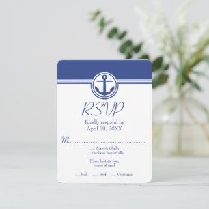 Tarjeta RSVP de boda náutica azul de la Marina