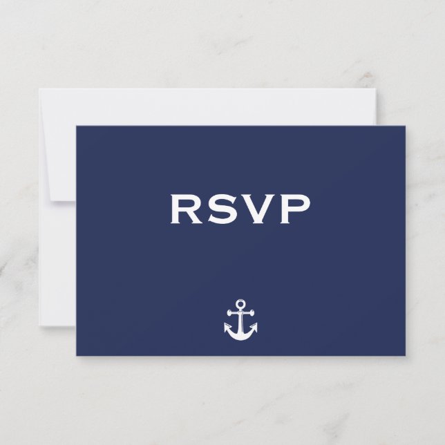 Tarjeta RSVP de Boda Náutica Azul Navy con Anchor (Anverso)