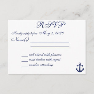 Tarjeta RSVP de Boda Náutica Azul Navy con Anchor