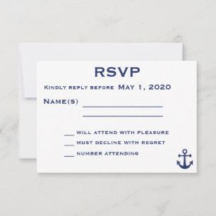 Tarjeta RSVP de Boda Náutica Azul Navy con Anchor