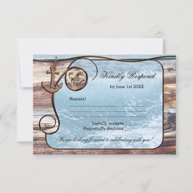 Tarjeta RSVP de Boda Náutica Rústica Romántica (Anverso)