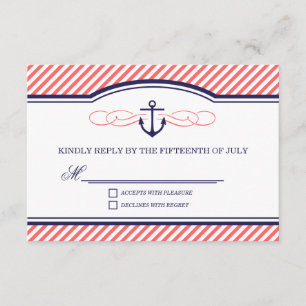 Tarjeta RSVP de boda náutica y coral