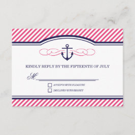 Tarjeta RSVP de boda náutica y náutica rosa